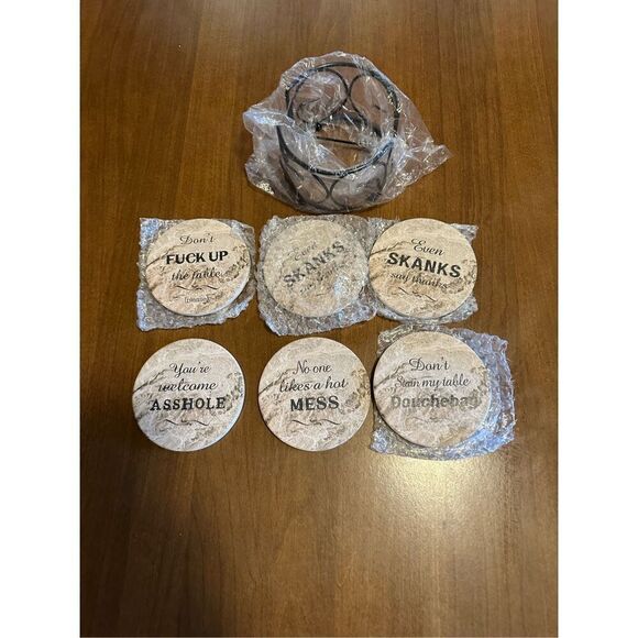 Coasters for Glasses porcelain Funny sayings New Set of 6. Farmhouse Look - Picture 1 of 4